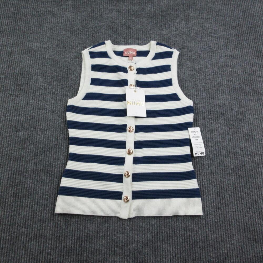 MUMU Sweater Cardigan Womens S Blue White Striped Button-Front Tight-Knit NWT